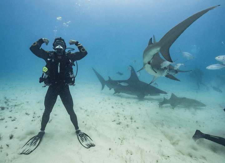 Ross Edgley shark experience - scuba diving.